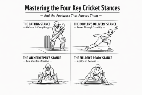 🏏 Mastering the Four Key Cricket Stances — And the Footwork That Powers Them