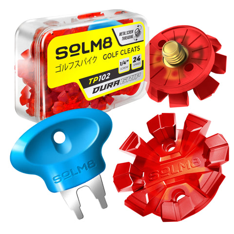 Dura Grip Spikes - Ruby Red (24pcs for Golf & Cricket Shoe )
