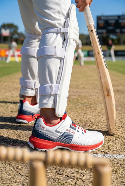 S70 Red Navy Cricket Shoes