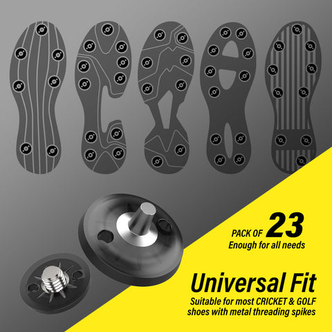 23pcs Metal Tip TPU Spikes For Cricket & Golf Shoes - Black